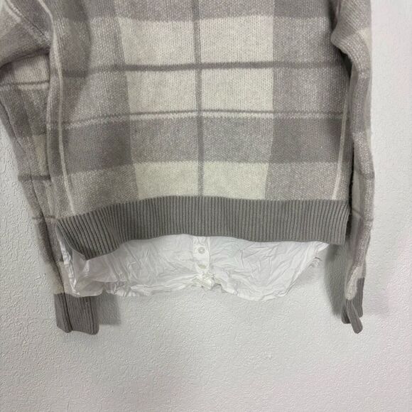 Anthropologie Grey and White Plaid Fleece Sweater w/ White Button Up Under - Picture 3 of 5